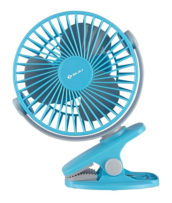 Bajaj Pygmy Mini Fan 110mm – USB Rechargeable | Multi-Clip | Silent & Portable | 4-Hour Backup